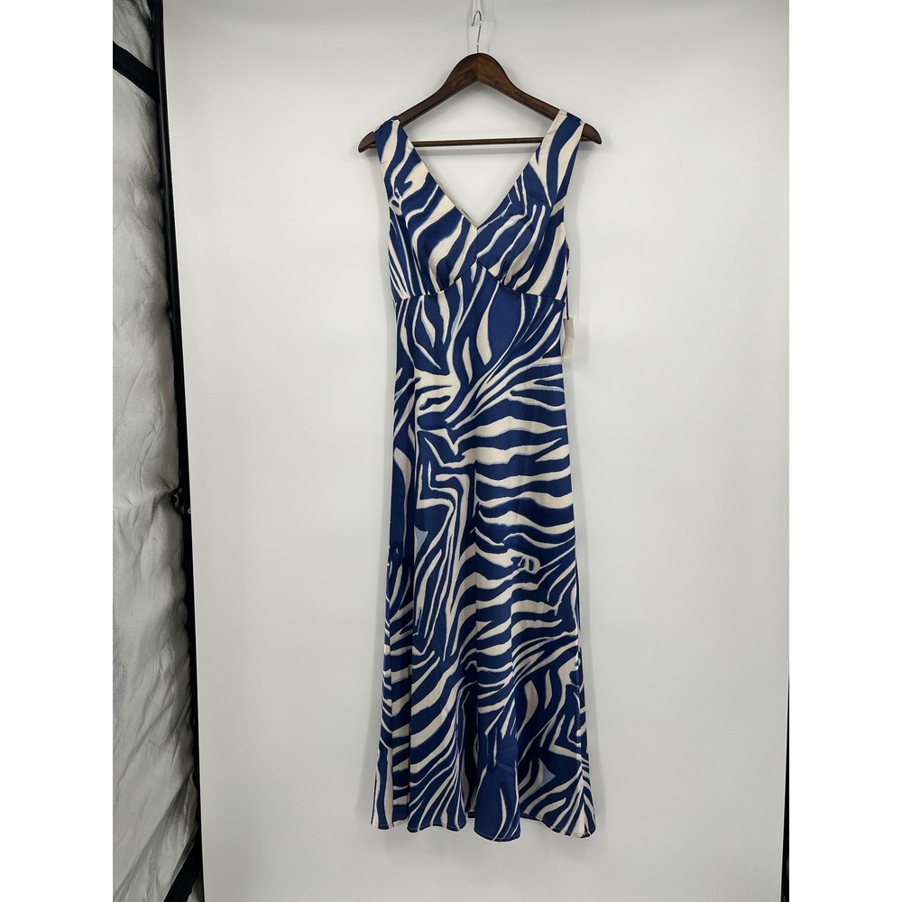 Mila Mae Navy Cream Zebra Print V-Neck Maxi Dress Size Medium NWT Summer wedding
